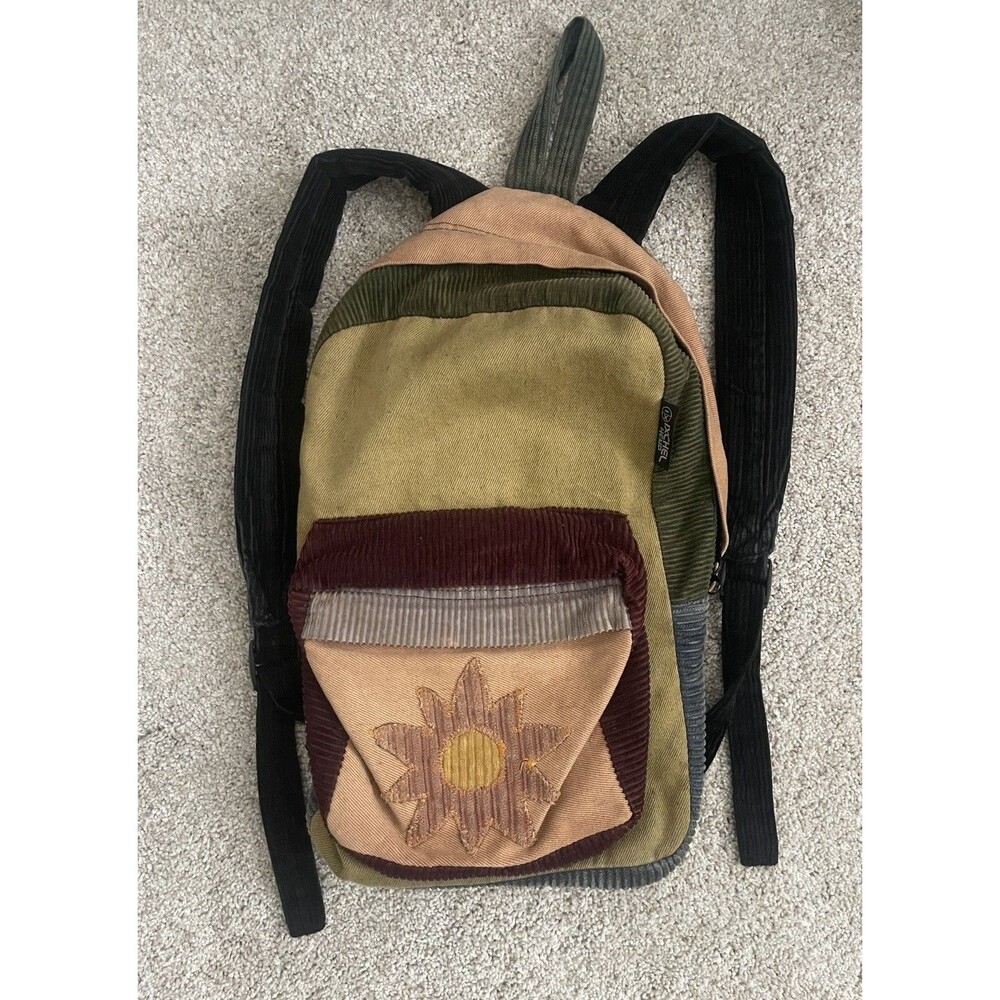 Ixchel Hemp Corduroy Backpack Sunflower Patchwork Boho Festival Daypack Hiking